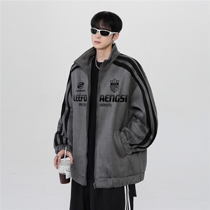 春季新款麂皮绒开衫外套男潮牌美式复古情侣棒球服夹克男特p68图片
