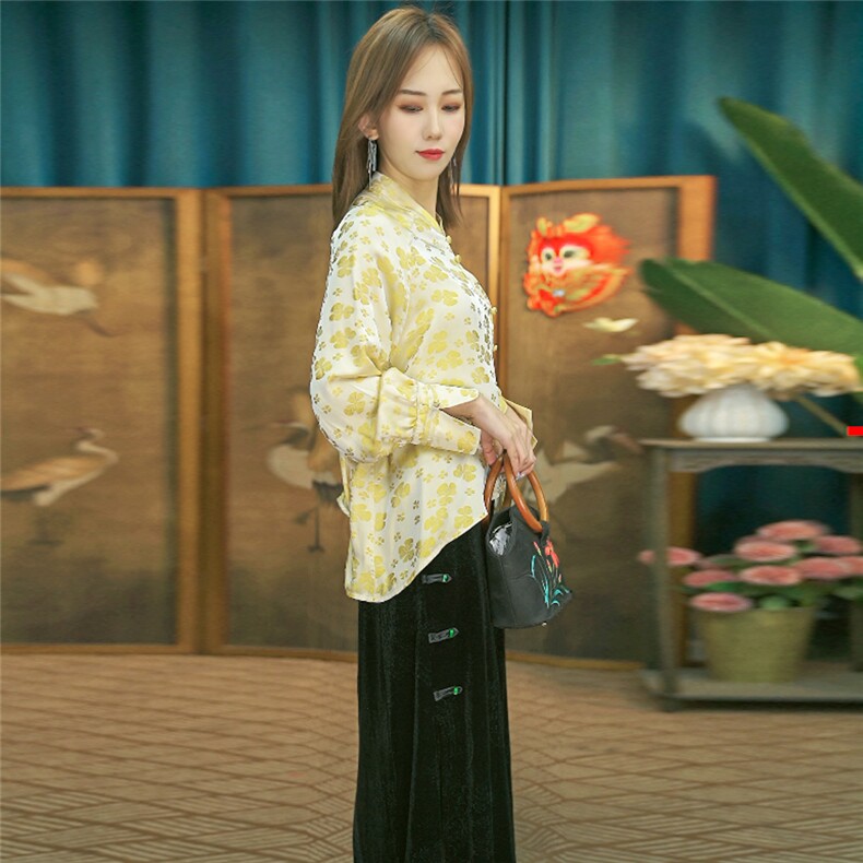 现货2024春季新款简约刺绣盘扣衬衫新中式穿搭上衣B09,女装衬衫,非你不可新中式