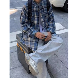 复古格子衬衫男女春季慵懒风宽松休闲百搭街头衬衣外套 C3008图片