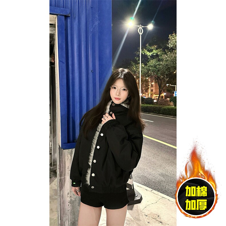 现货高品质美式高街重磅狼王座山雕毛毛领假两件棉衣加厚棉服外套，男装棉衣，电商A486