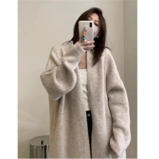 温柔慵懒风中长款软糯燕麦色毛衣女宽松设计感小众针织开衫外套女，男装针织衫/毛衣，星座506A