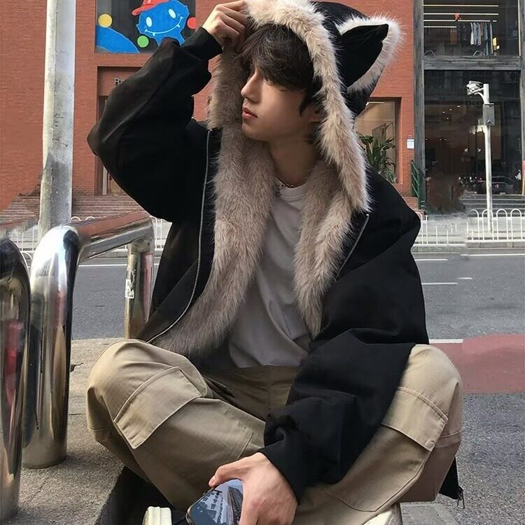S411-P100美式复古短款毛领座山雕外套男款冬季cleanfit解构,女装短外套,电商B323A