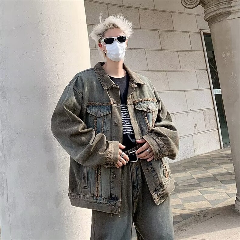 美式痞帅牛仔夹克套装男款街头潮牌嘻哈宽松休闲牛仔套装,男装夹克,星座1013