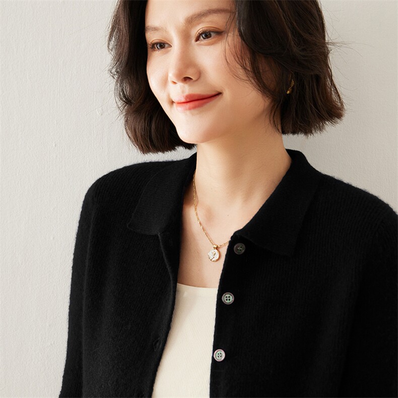 秋季新款翻领修身显瘦女士长袖35%羊绒衫,女装羊绒衫,七柒羊绒