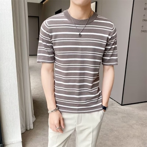 圆领城市风貌条纹时尚男潮T恤标准文艺青春流行春季潮流短袖新款图片