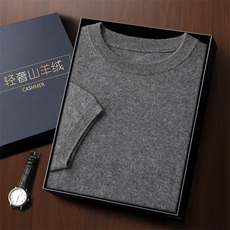 秋冬季新款舒适时尚百搭一线成衣平面圆领短袖35%衫，男装羊绒套衫，雅之冉羊绒