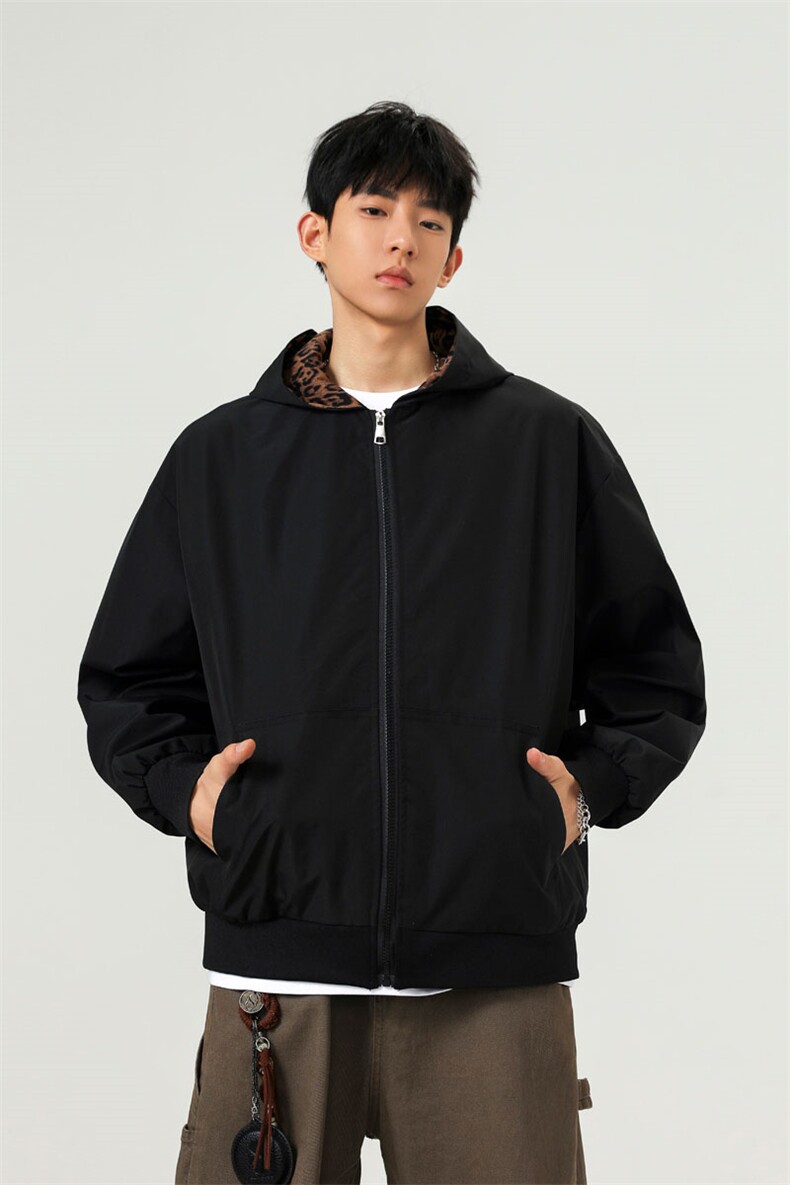 可二开豹纹元素大码M-5XL连帽夹克男100%聚酯纤维JK78091P69控108,男装夹克,星座227-7
