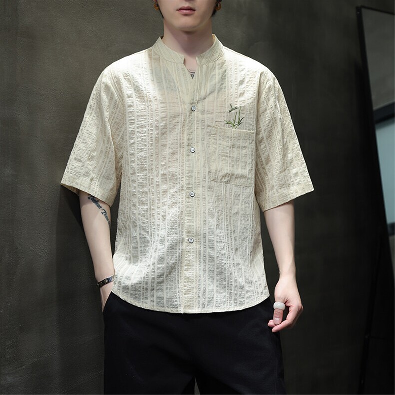 新中式风潮T恤短袖衬衫刺绣汉服时尚天丝透气T2420-P65,男装T恤,电商A227