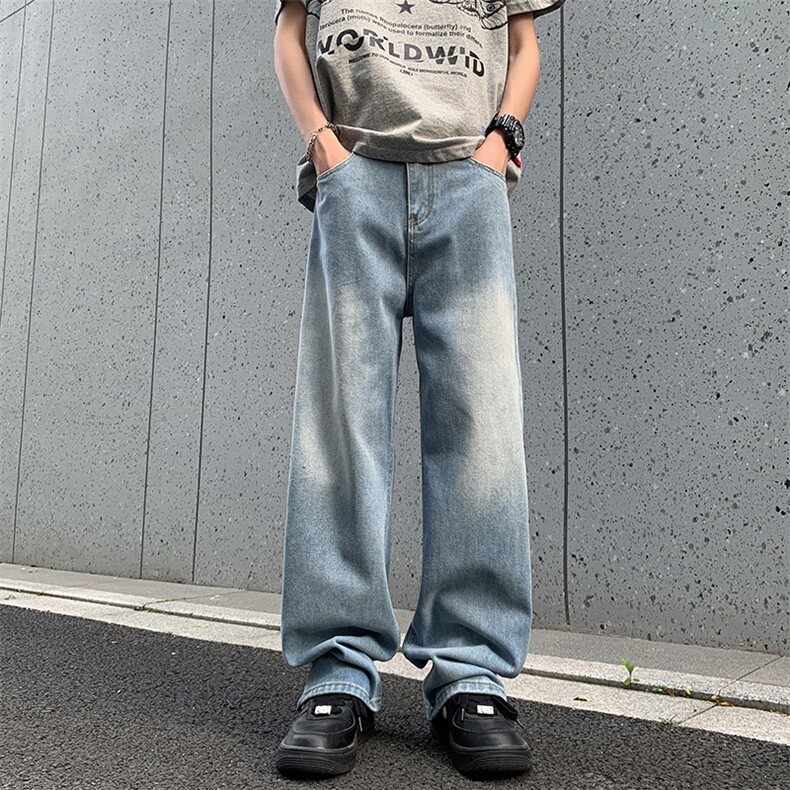 美式复古牛仔裤男款直筒宽松做旧阔腿休闲裤子男生新款90211-p45,男装休闲裤,星座1008