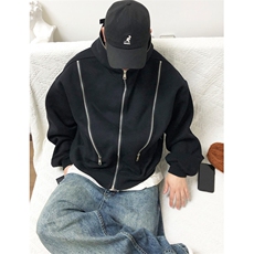 美式复古解构多拉链连帽开衫卫衣男女秋冬季重磅廓形cleanfit外套，女装短外套，四季星座505