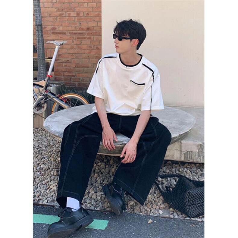 小众假两件设计感t恤男美式高街白色重磅短袖高级感半袖T62,男装T恤,星座1116A（原606A-3）