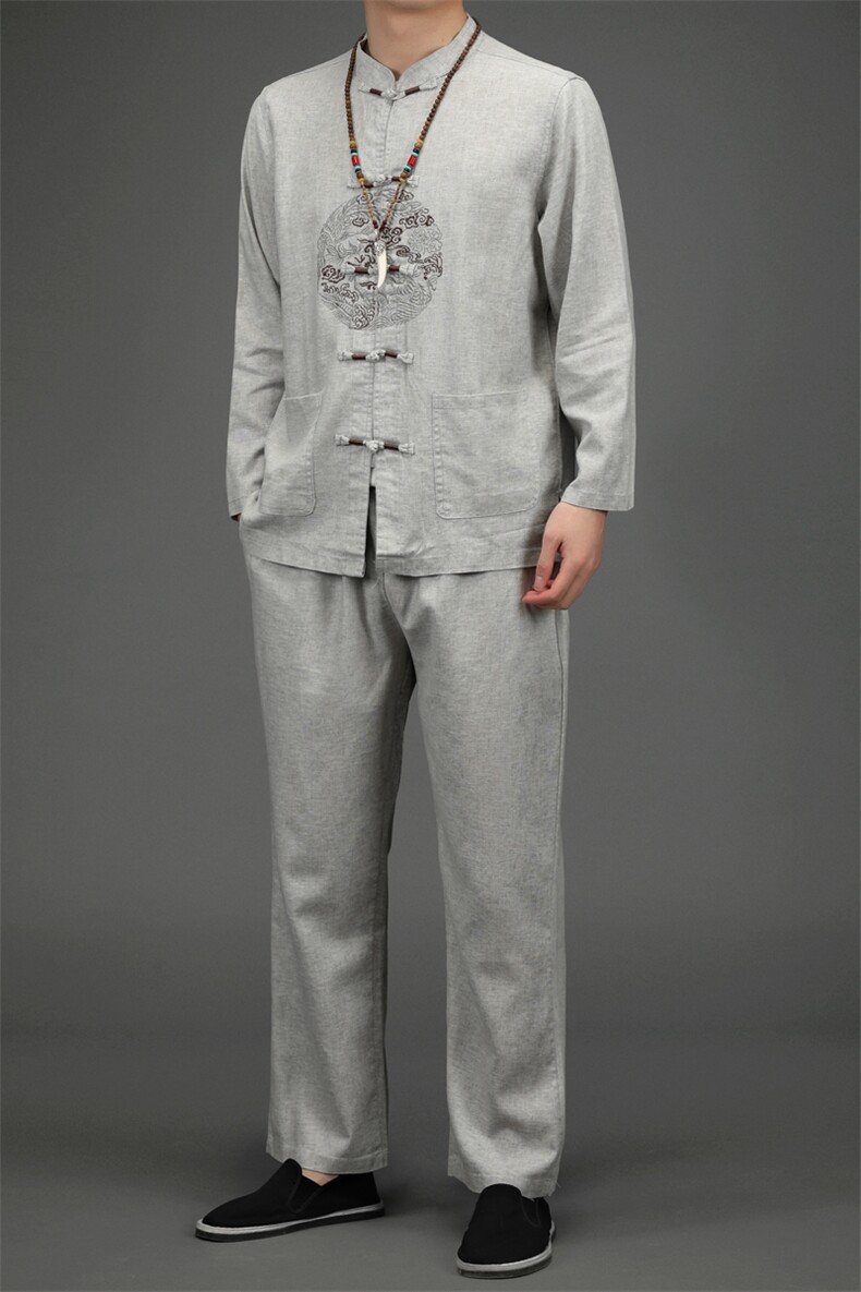 BETZ907钱塘2020-2风亚麻唐装男士中老年男装中老年套装P105，男装中老年男装，钱塘207-2