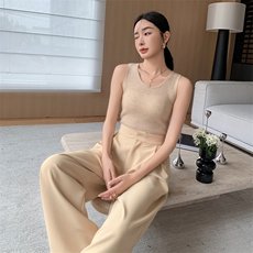精纺细羊毛U领针织吊带背心女修身显瘦简约通勤无袖打底衫薄内搭，女装背心吊带，暖思纯羊绒