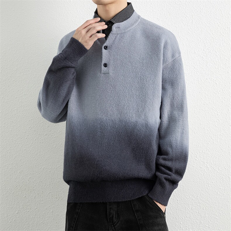 25780-P73假两件衬衫领毛衣套头衫男针织衫渐变色宽松打底衫，男装T恤，电商D310B