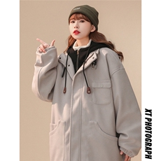 EQ158冬季新款港风休闲美式毛呢假两件连帽棉服外套情侣棉衣P145，男装毛呢大衣，电商C306-1