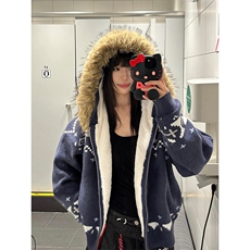 网图有货费尔岛毛领开衫连帽毛衣男女宽松针织衫外套A1121-P70，男装针织衫/毛衣，星座1505