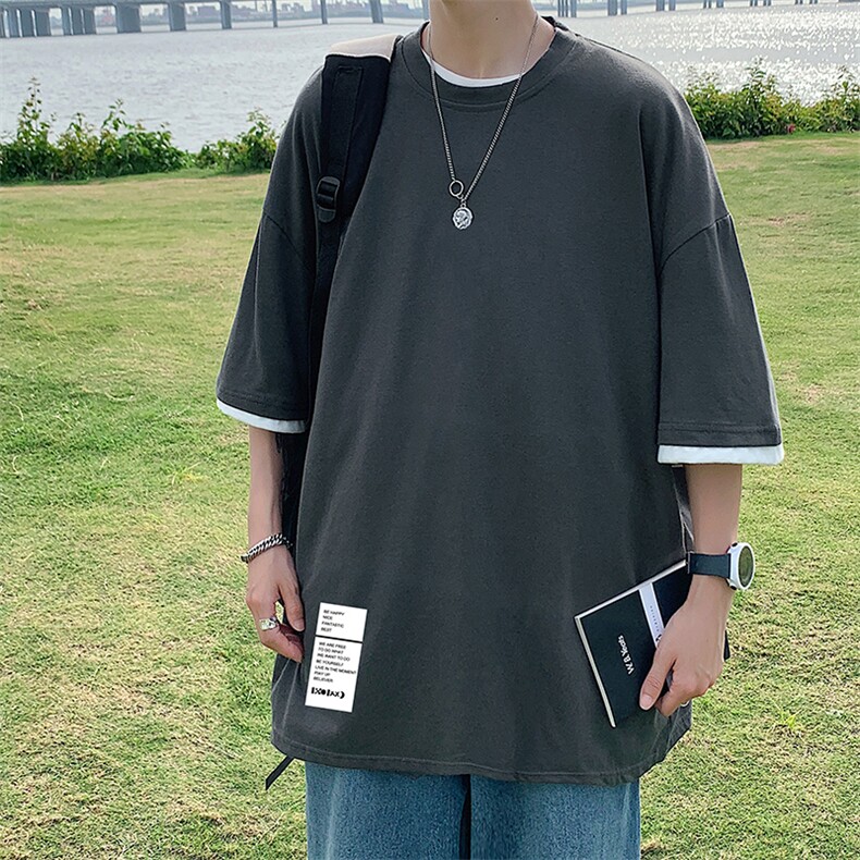 JT55045-P25假两件短袖t恤男大码胖子半袖体恤半截袖港风,男装T恤,电商A040