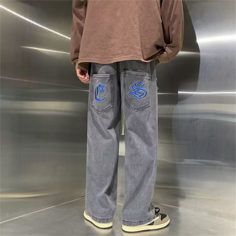 牛仔裤男秋季潮大码休闲裤子高街刺绣N5047P46,男装牛仔裤,星座1116-2