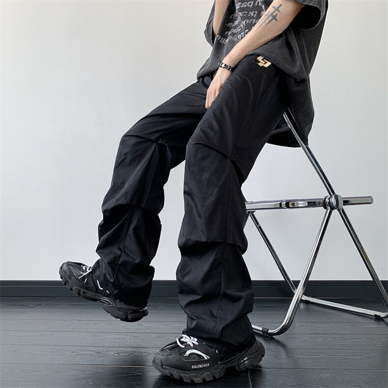 B221美式ins街头hiphop刺绣宽松褶皱休闲裤子LK23123-P60控78,男装休闲裤,电商B221