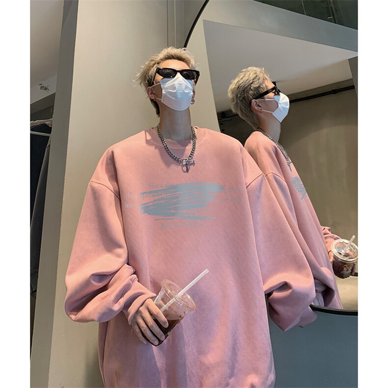 秋季港风宽松麂皮绒圆领卫衣男女潮百搭情侣上衣外套WH8826-P45图片