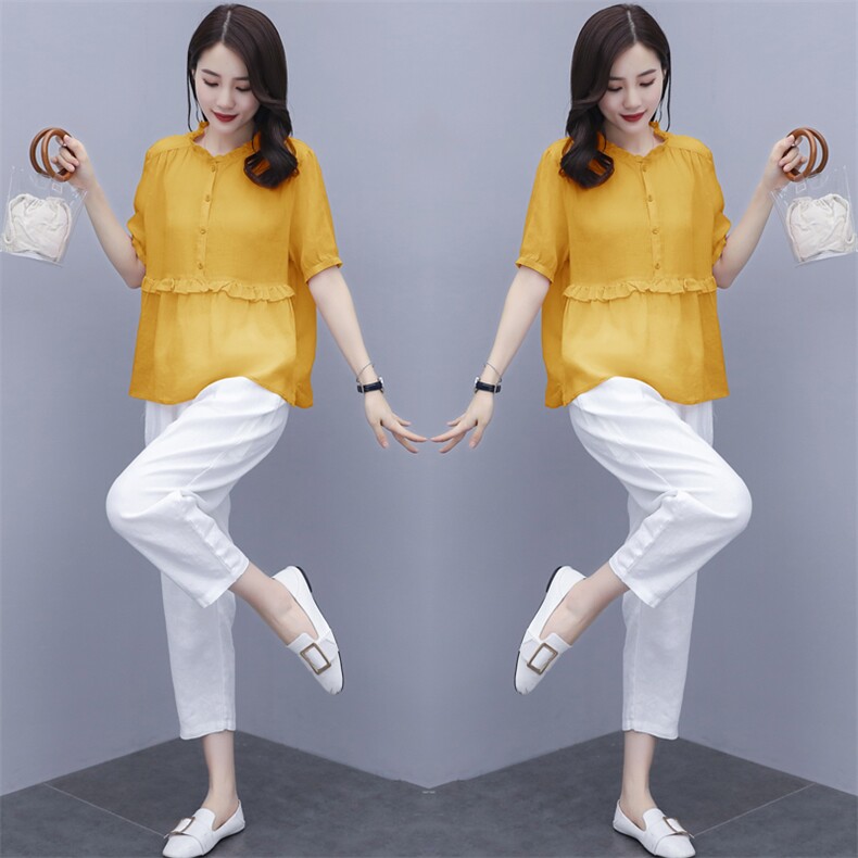 棉麻套装女装2025年夏季新款大码显瘦洋气时尚休闲亚麻两件套裤潮,女装套装/套裙,凝聚力