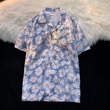 男夏季冰丝四面弹宽松古巴领短袖夏威夷衬衫C097P35，男装衬衫，星座1116-2