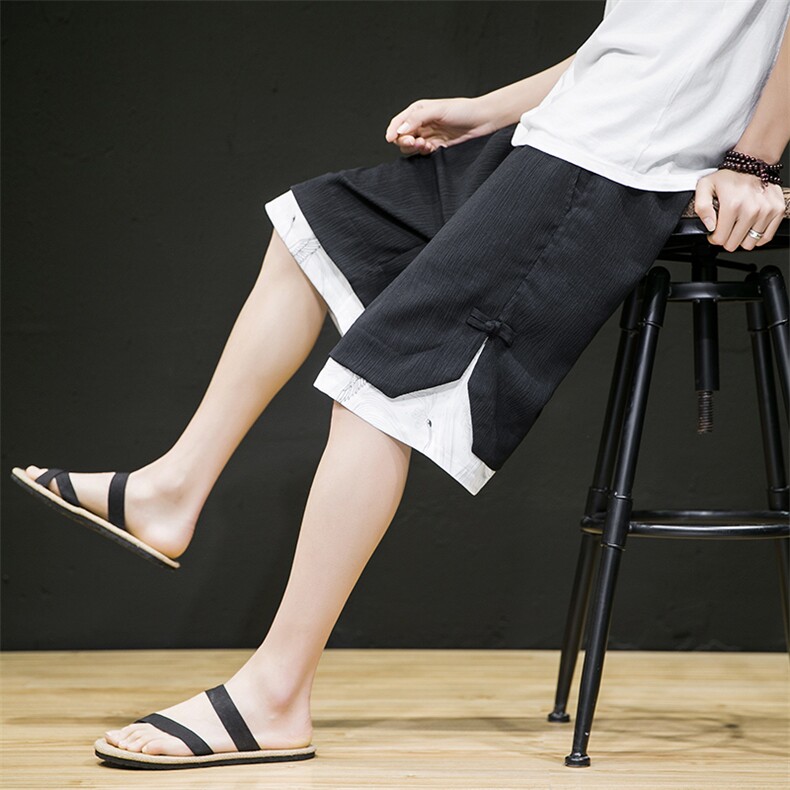 2025夏季新款风拼接仙鹤印花面料休闲短裤绿色DK95-P50,男装牛仔裤,电商B277A（原A068）