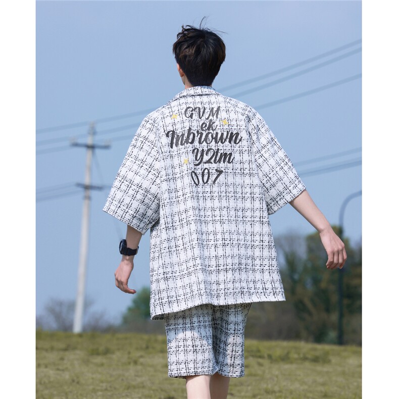 小香风印花织带短衬DCS9018P45短裤DK8797P40套装DTZ9028P85,男装休闲套装,星座227-7
