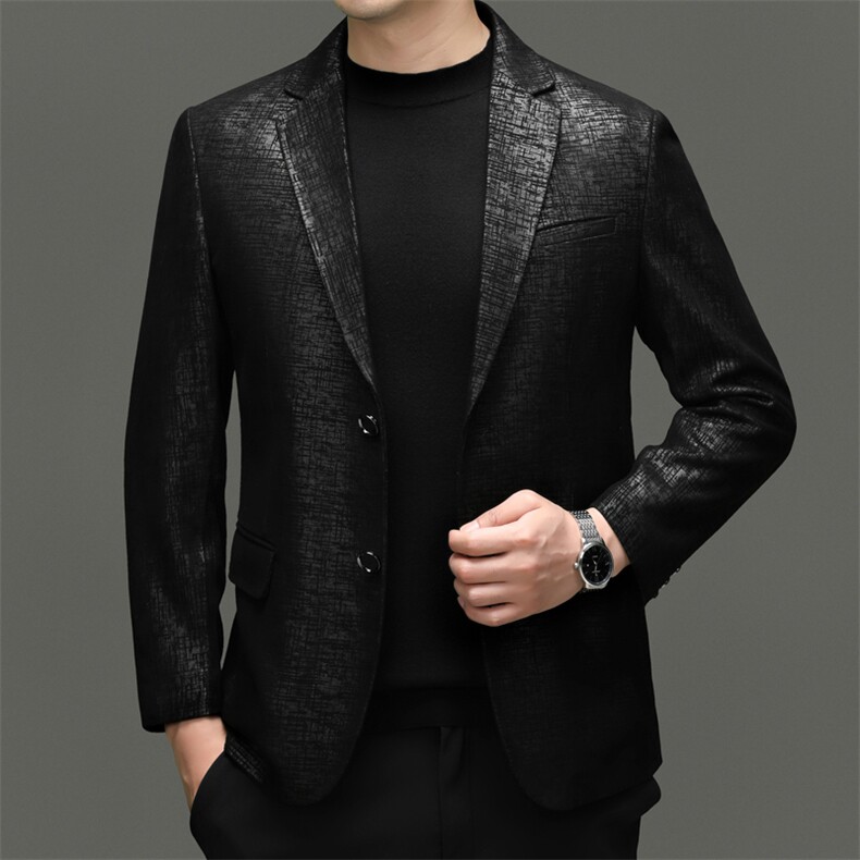 BG8113春秋款海宁真皮皮衣男绵羊皮印花西服商务休闲男装外套图片