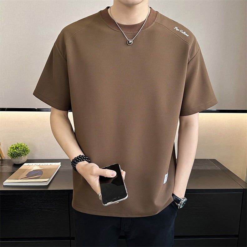 店主风~2025夏季新款华夫格冰丝垂感短袖T恤T2002/P40，男装T恤，电商B331
