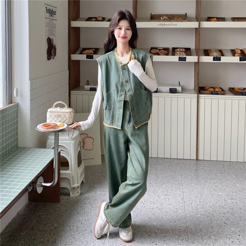 档口现货高品质26春牛仔马甲阔腿裤两件套2B153-2933-P190-K308,女装套装/套裙,2B153