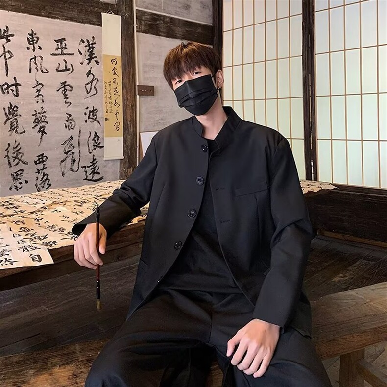 风秋男西服立领中山装单排扣西装垫肩大码M-4XLJK228P60,男装西服,星座1013-1