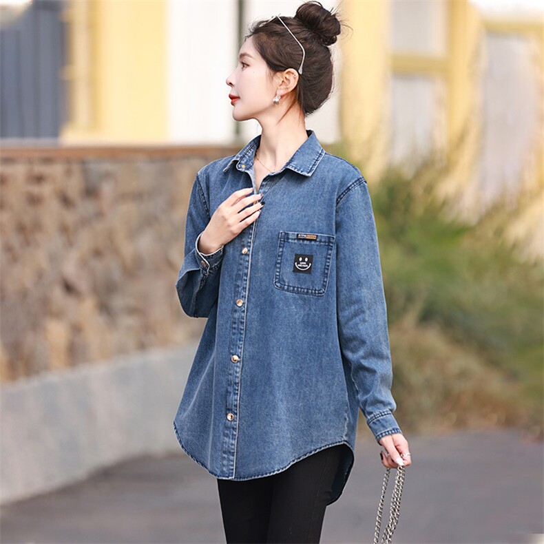 牛仔衬衫外套女春秋新款2024休闲韩版宽松大码洋气高级感衬衣上衣,女装衬衫,丽影随形
