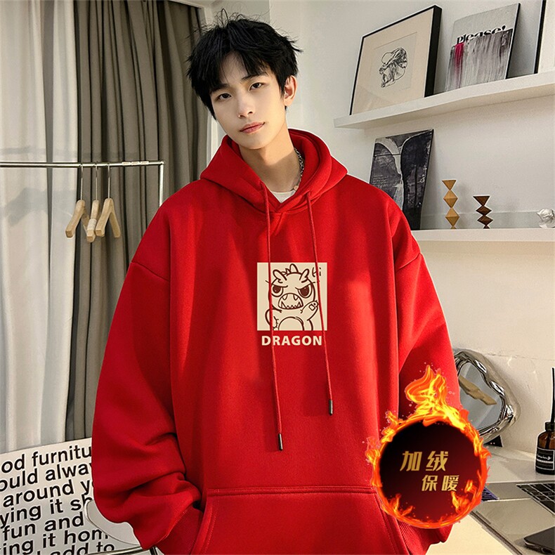 龙年卫衣 冬季美式加绒加厚连帽卫衣外套DL1782常规特P35加绒特40图片