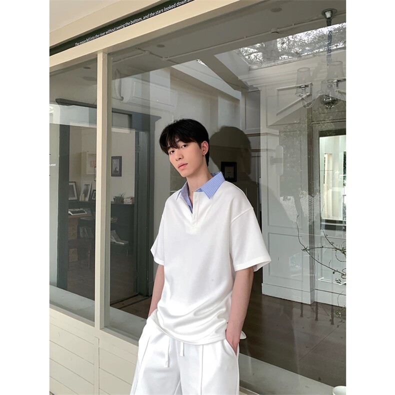 网图有货夏季假两件拼接百搭宽松Polo衫宽松百搭短袖A540-P38,男装Polo衫,星座1505