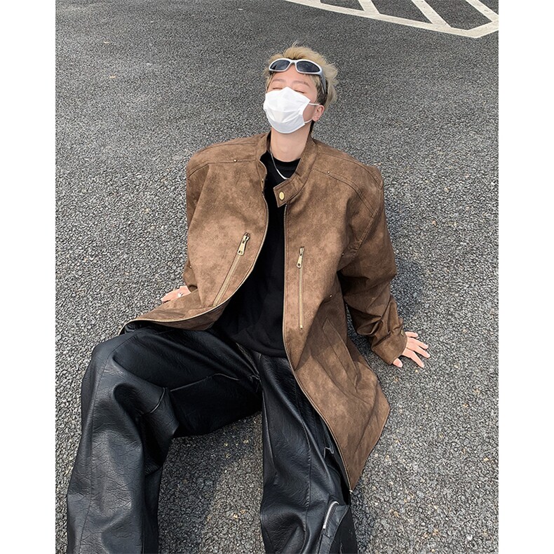 2025秋装美式潮牌PU皮夹克痞帅外套皮衣复古百搭A025-Y19-P95,男装夹克,电商A025