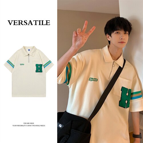 2023夏新款 港风 撞色印花宽松显瘦短袖T恤上衣POLO衫 T2228-P58图片