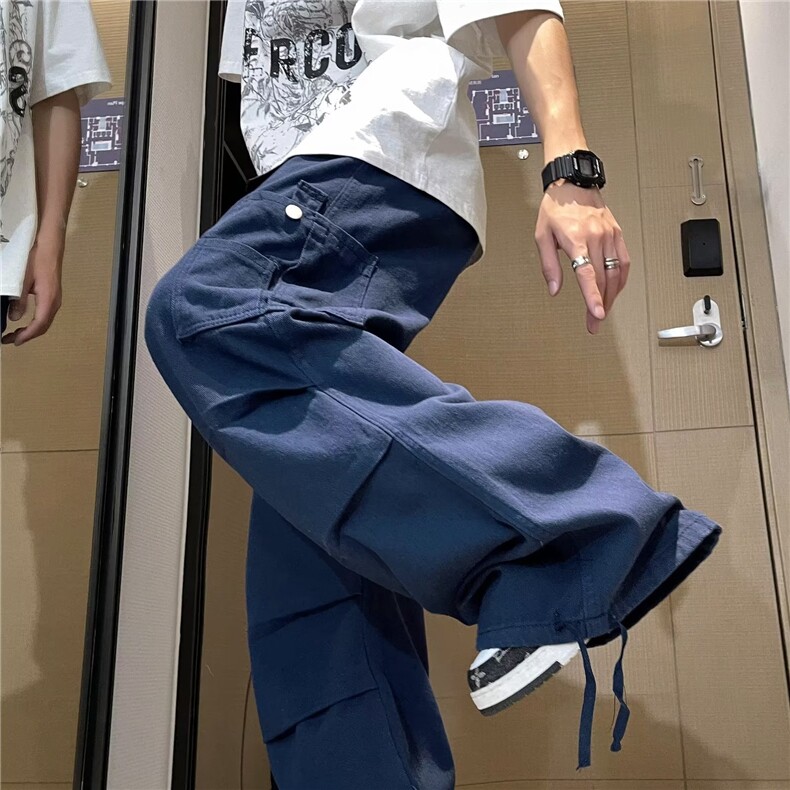 美式机能复古拖地工装裤男女夏季薄款潮流嘻哈阔腿束脚垂坠感,男装休闲裤,星座716-4