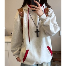 HK04-P43美式复古撞色男女休闲连帽卫衣外套女春秋季宽松，女装短外套，电商B323A