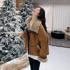 【现货】2025年冬季新款麂皮绒复合羊羔毛外套2562款P210-K288，女装羊羔毛/颗粒绒，浙宝301