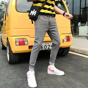 牛仔裤男修身韩版潮流夏季九分2021小脚潮牌休闲裤子802-P35图片