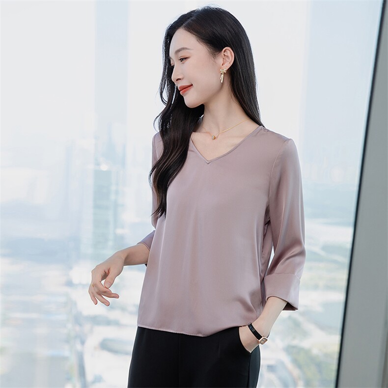 重磅真丝衬衫女2026新款夏季高端气质小衫真丝五分半袖上衣,女装衬衫,阿舍尔精品