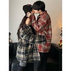 潮牌秋冬拼皮条纹格子长袖衬衫休闲宽松外套男女CW88，男装衬衫，星座1116A（原606A-3）