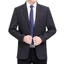 休闲西服中年男士条纹外套商务便服宽松免烫爸爸秋季小西装，男装西服，电商B212（原钱塘6029）
