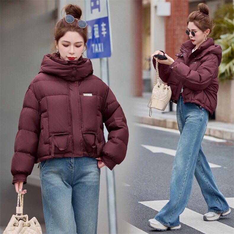 2024新款冬季韩版时尚90%连帽加厚短款羽绒服外套,女装羽绒服,瑶迪依秀