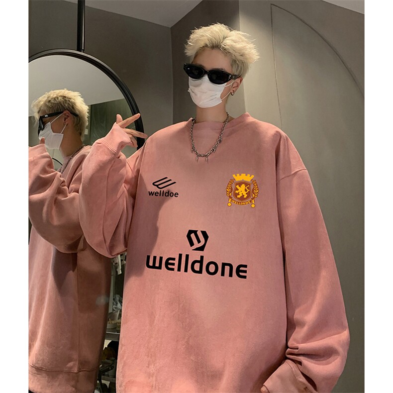 抖音得物供货提供视频秋冬重磅美式麂皮绒圆领卫衣JY383,男装卫衣,电商A486