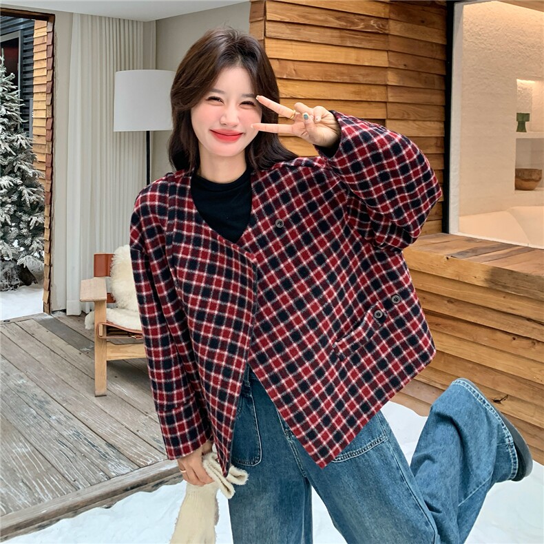 新款现货格子毛呢送包包2C282-985P235K338,女装毛呢外套,2C282