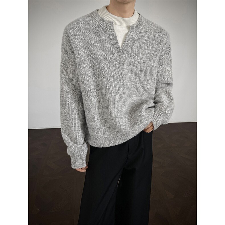 日式韩版假两件设计个性毛衣复古艺术元素潮流上衣HY845TP55控89，男装针织衫/毛衣，电商A102B