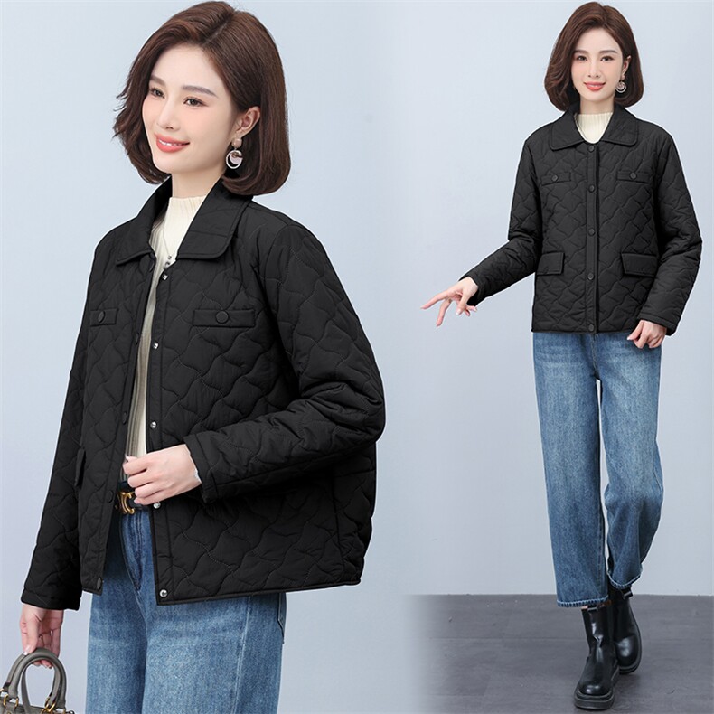 2023年冬季翻领小香风绗绣短款棉衣,女装棉衣/棉服,文熹诺