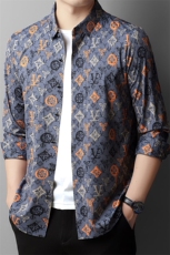 碎花长袖衬衫男翻领薄款上衣春夏季中年商务休闲衬衣潮流时尚男装，男装衬衫，电商B212（原钱塘6029）